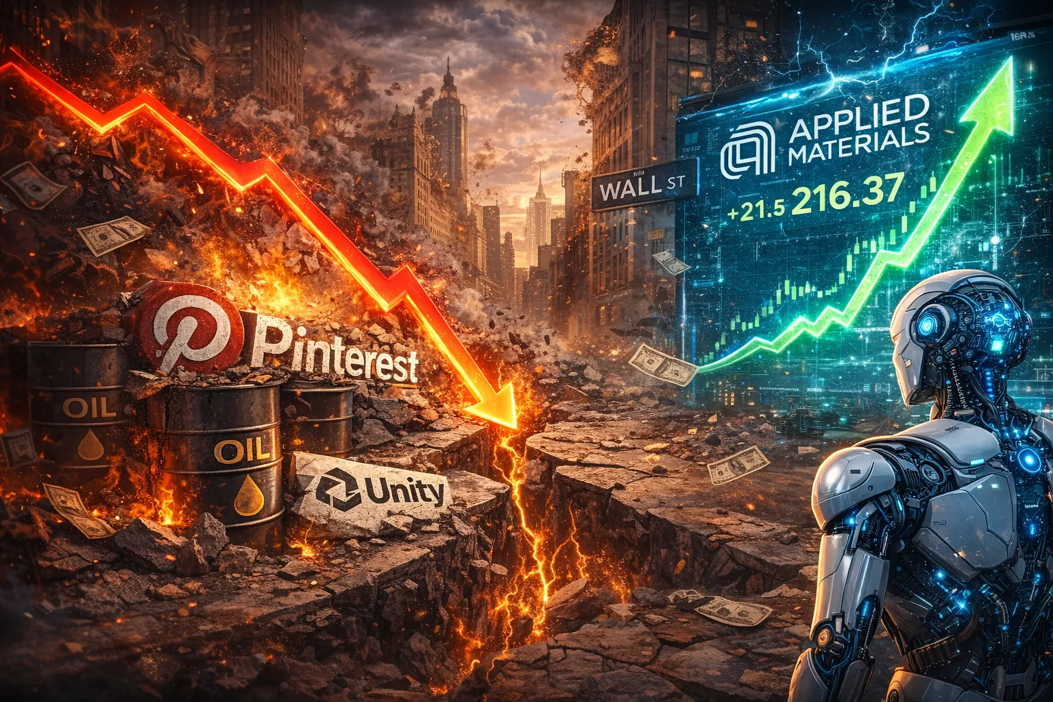 زلزال "الذكاء الاصطناعي" يضرب وول ستريت.. انهيارات كبرى لـ Pinterest و Unity مقابل طفرة تاريخية لـ Applied Materials