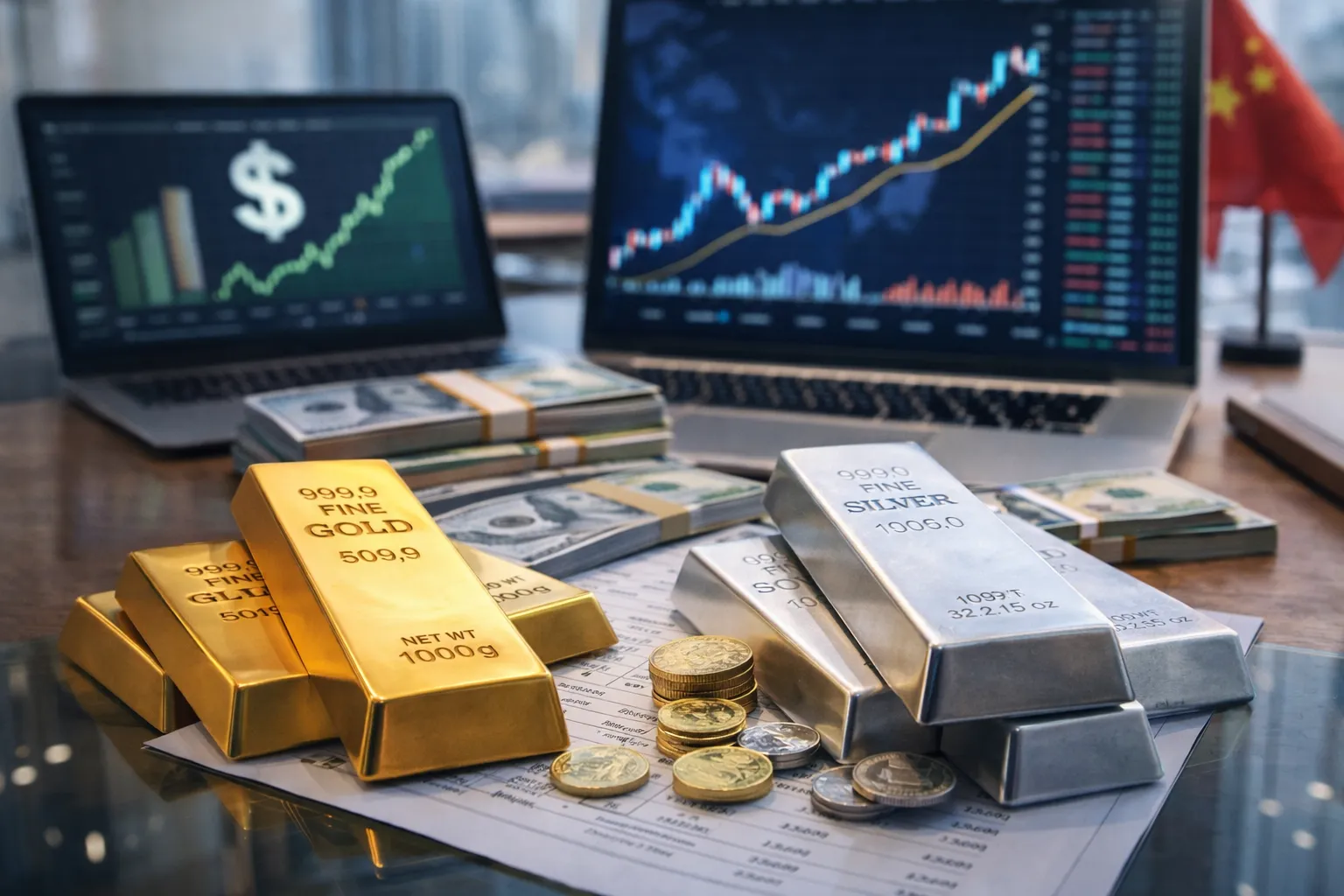 الذهب والفضة يتراجعان بنسب ملحوظة مع ارتفاع الدولار والعطلات الآسيوية