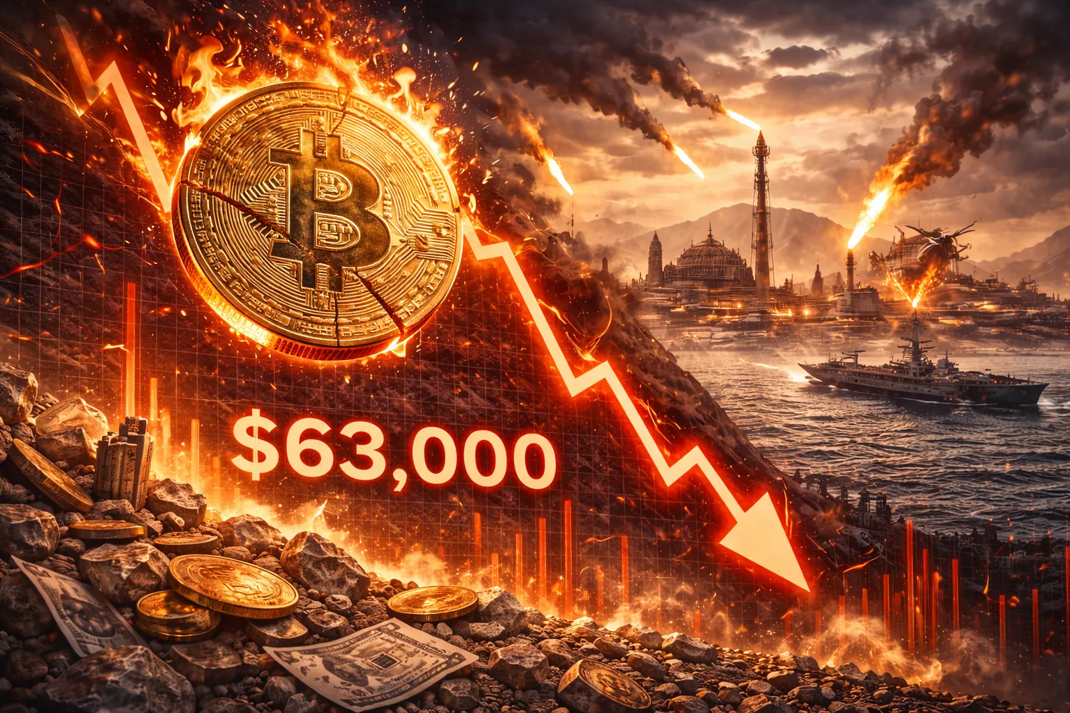البيتكوين تنخفض إلى 63 ألف دولار عقب شن أمريكا هجومًا على إيران